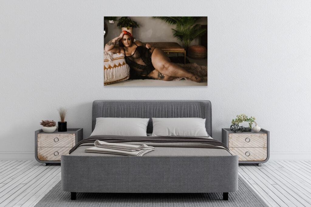 Display your boudoir Wall art by hanging it over your bed.